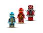 Drei LEGO Ninjago Minifiguren: ein blauer Ninja, ein roter Ninja und eine rote Dämonenfigur.