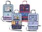 Vier verschiedene Autositz-Organizer mit Motiven von Frozen, Paw Patrol, Spider-Man und Stitch.