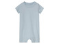 Ein hellblauer Baby-Strampler mit kurzen Ärmeln.