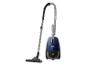 Ein blauer Philips PowerGo Staubsauger mit Teleskoprohr und Bodenbürste.