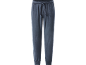 Dunkelblaue Samthose mit Kordelzug in der Taille und Bündchen an den Knöcheln.
