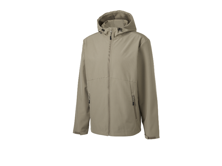 Herren-Kapuzenjacke in beiger Farbe.