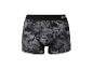 Herren-Boxershorts mit grau-schwarzem Marmormuster und schwarzem Gummibund.