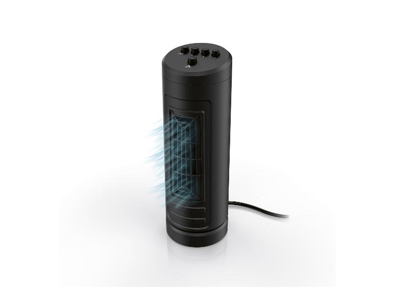 Schwarze Heizung und Ventilator, zylindrisches Design.