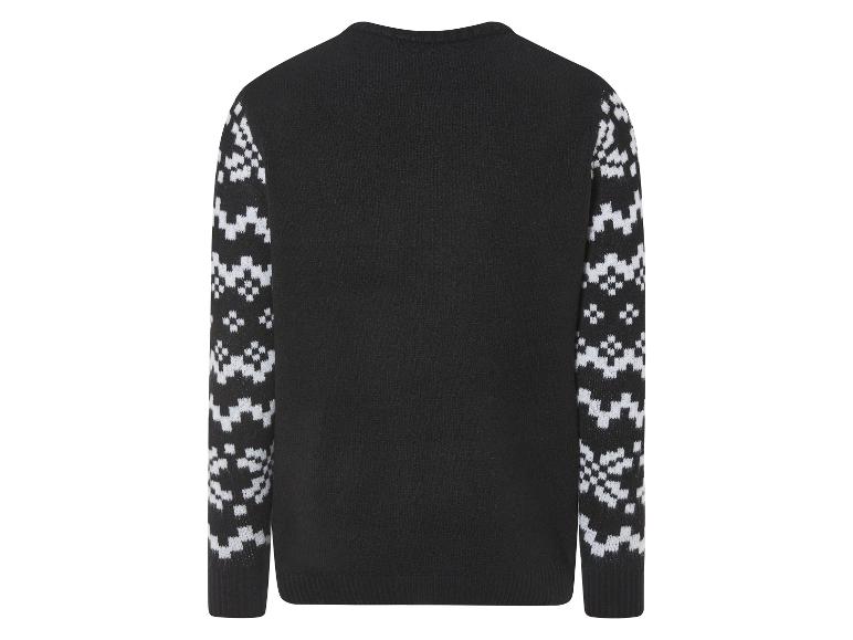 Ein schwarzer Pullover mit weißen Mustern an den Ärmeln.