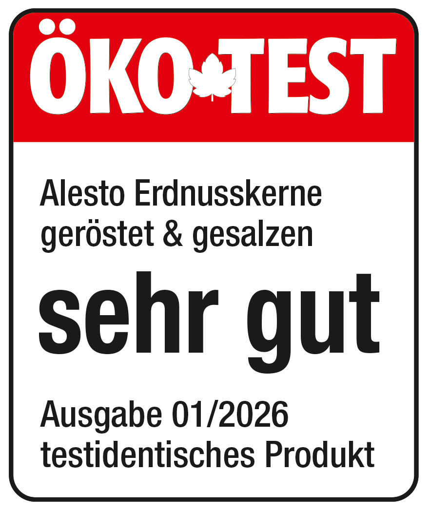 Öko-Test Siegel für Erdnusskerne geröstet & gesalzen, Ausgabe 01/2026: sehr gut.