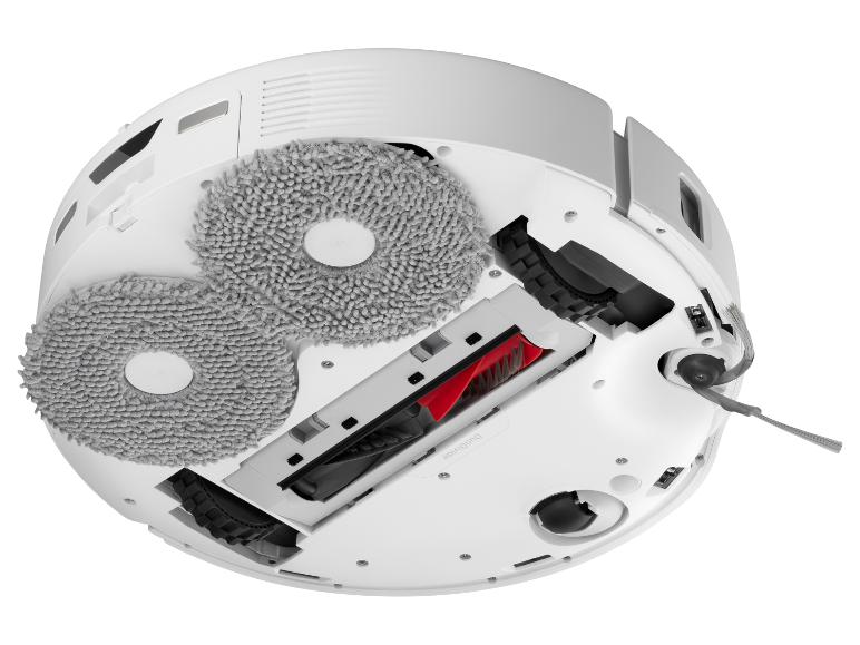 Unterseite des weißen ROBOROCK Saug- und Wischroboters Qrevo 2 ProX.