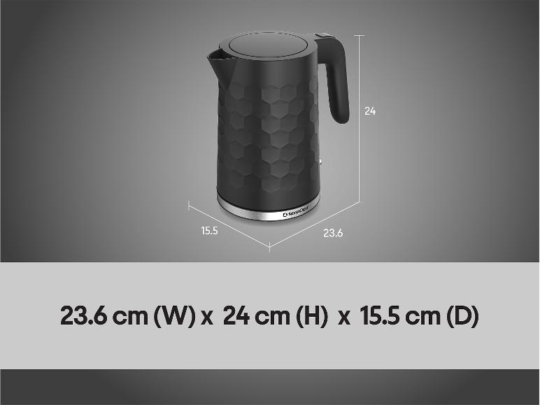 SILVERCREST® Wasserkocher mit Wabenstruktur und Maßen: 23,6 cm (B) x 24 cm (H) x 15,5 cm (T)