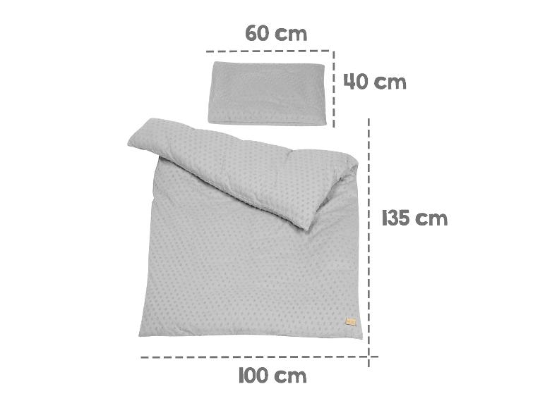 Graues Kinderbettwäsche-Set mit einem 60x40 cm Kissen und einer 100x135 cm Decke.