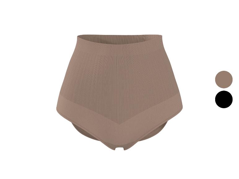Beiger Rippen-Slip mit hoher Taille, mit beigen und schwarzen Farbmustern.
