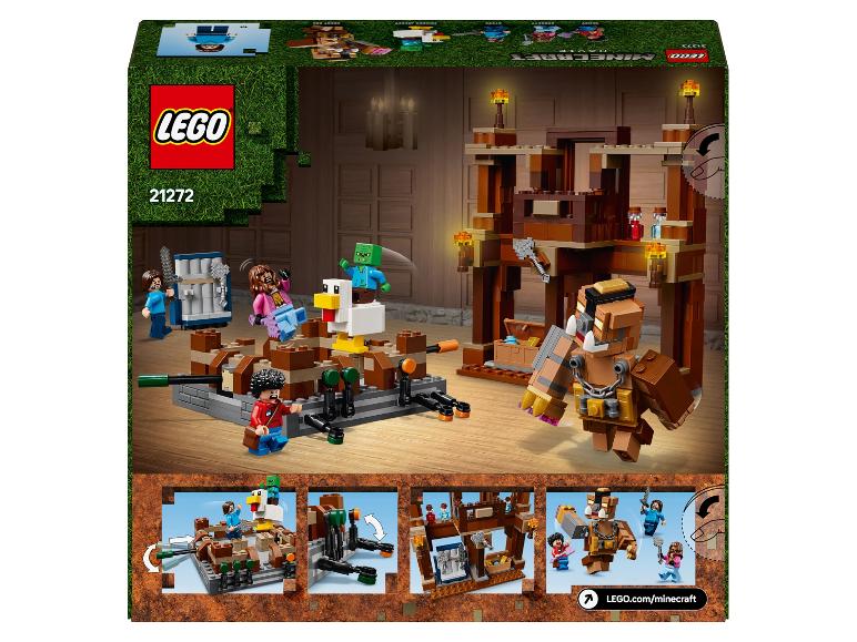 Baukasten mit Figuren und einem Gebäude im Minecraft-Stil, Nummer 21272.