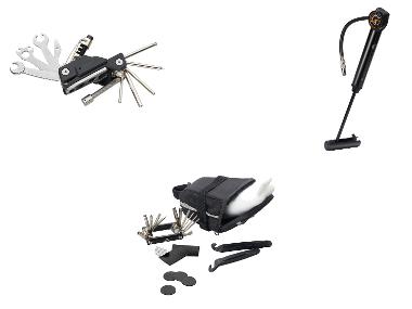 CRIVIT Fahrrad-Multifunktionswerkzeug / Untersatteltasche mit Werkzeug / Minipumpe mit Manometer