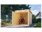 Holz-Fahrradhaus im Garten.
