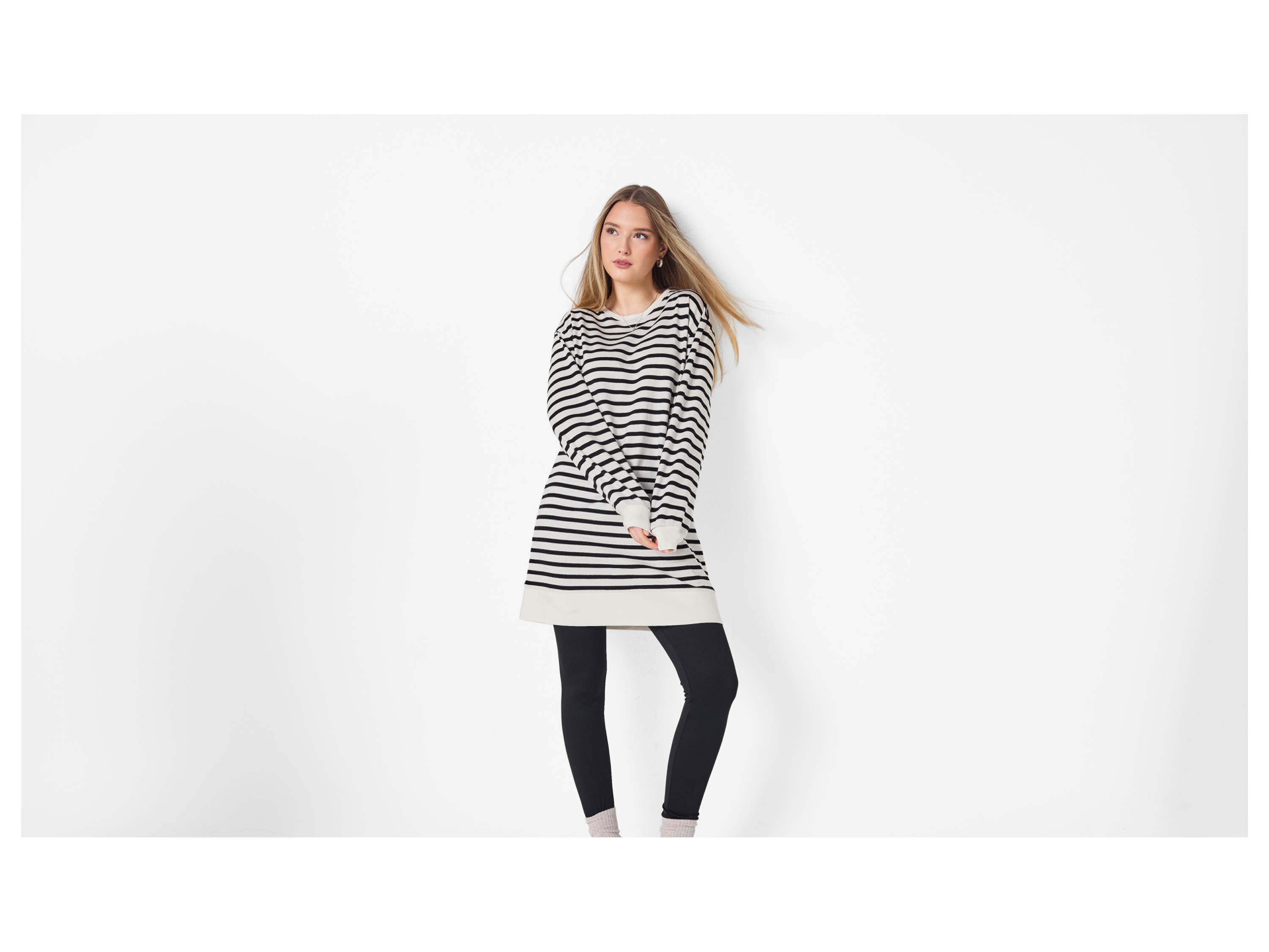 ESMARA® Damen Sweatkleid (Schwarz/weiß, S(36/38)) – Bild 2 von 4