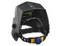 PARKSIDE schwarzer Schweißhelm mit verstellbarem Kopfband und grünem Visier.