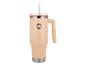 Beiger Thermobecher mit Griff und Strohhalm