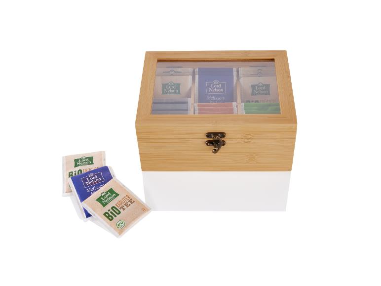 Eine Holzkiste für Tee mit Lord Nelson Teebeuteln