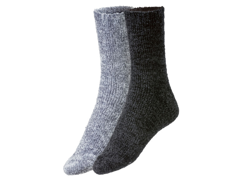 Zwei Paar weiche, warme Socken in Grau und Schwarz.