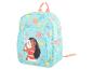 Türkiser Rucksack mit Vaiana und Pua, Blumen- und Muschelmuster.