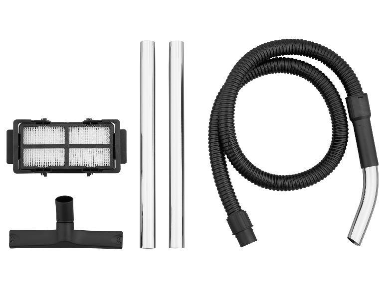 Staubsaugerzubehör: Filter, Rohre, Schlauch und Bodendüse.