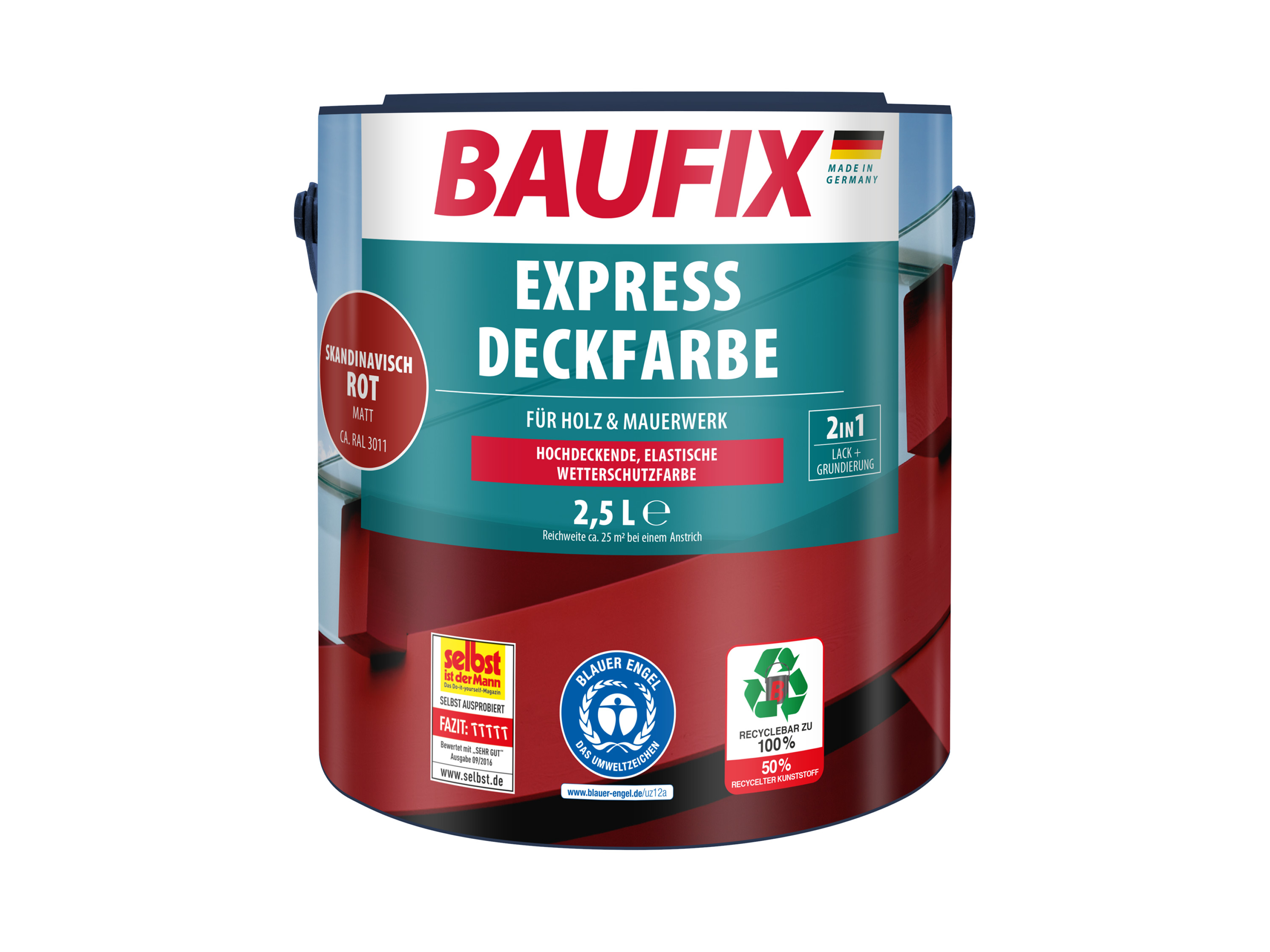 BAUFIX Express Deckfarbe 2,5 Liter (skandinavisch rot matt) | 04014505057069