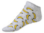 Eine graue Socke mit Bananenmuster.