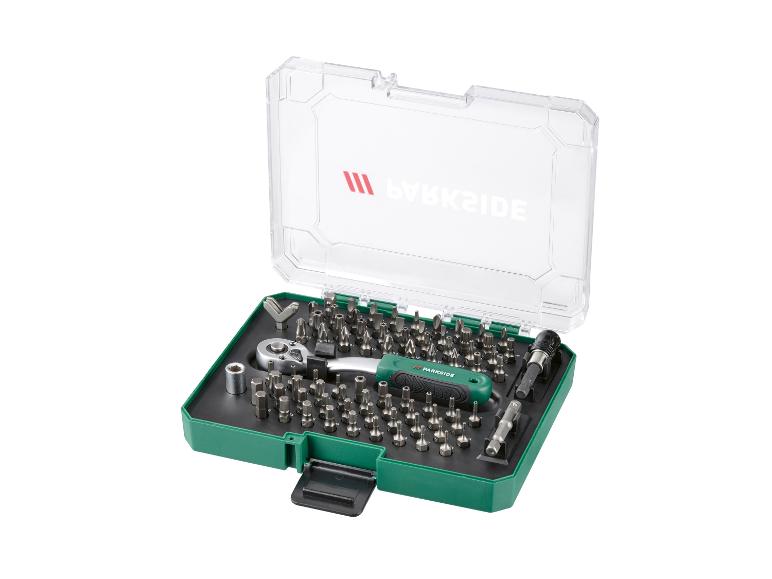PARKSIDE Schraubendreher-Bit-Set mit Ratsche und Adaptern, in grüner Box