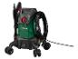 Hochdruckreiniger mit Schlauch und Spritzpistole, auf Rädern, in Grün und Schwarz.