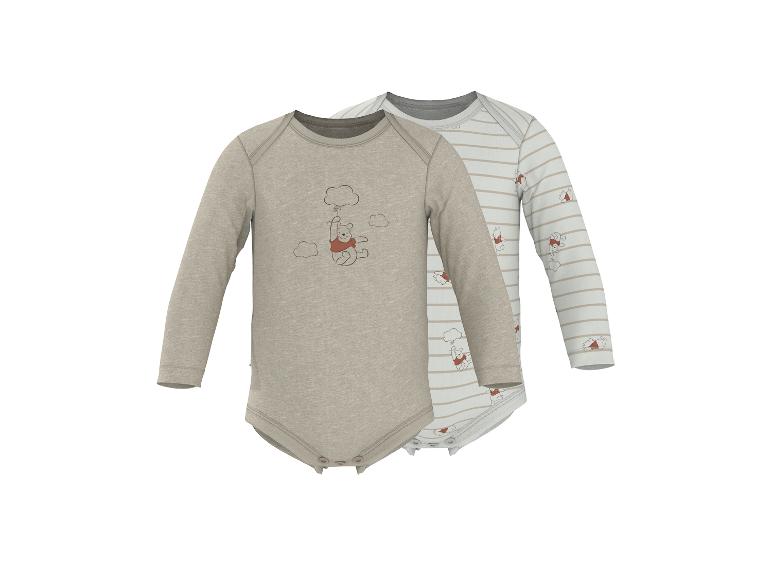 Set aus 2 langärmeligen Babybodys, einem beigen mit Winnie Puuh und einem gestreiften.