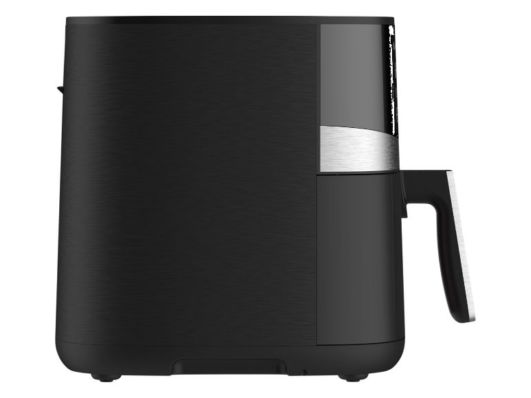 Elegante schwarze Heißluftfritteuse.