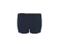 Dunkelblaue Boxershorts mit weißem Gummibund, Rückansicht.