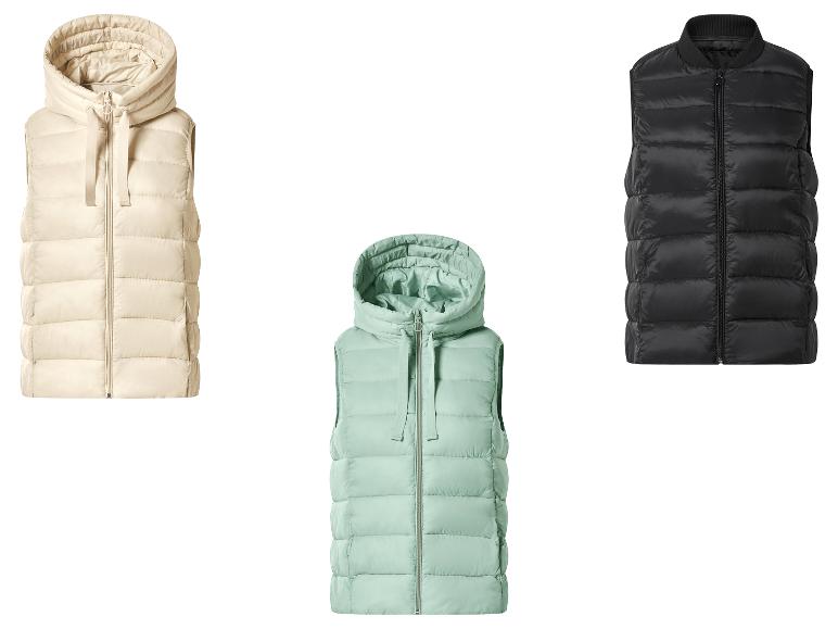 Beige, mintgrüne und schwarze Kapuzen-Steppwesten