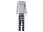 Grauer Langarm-Pyjama mit „LETS STAY IN BED (FOREVER)“-Aufschrift und karierter Hose.