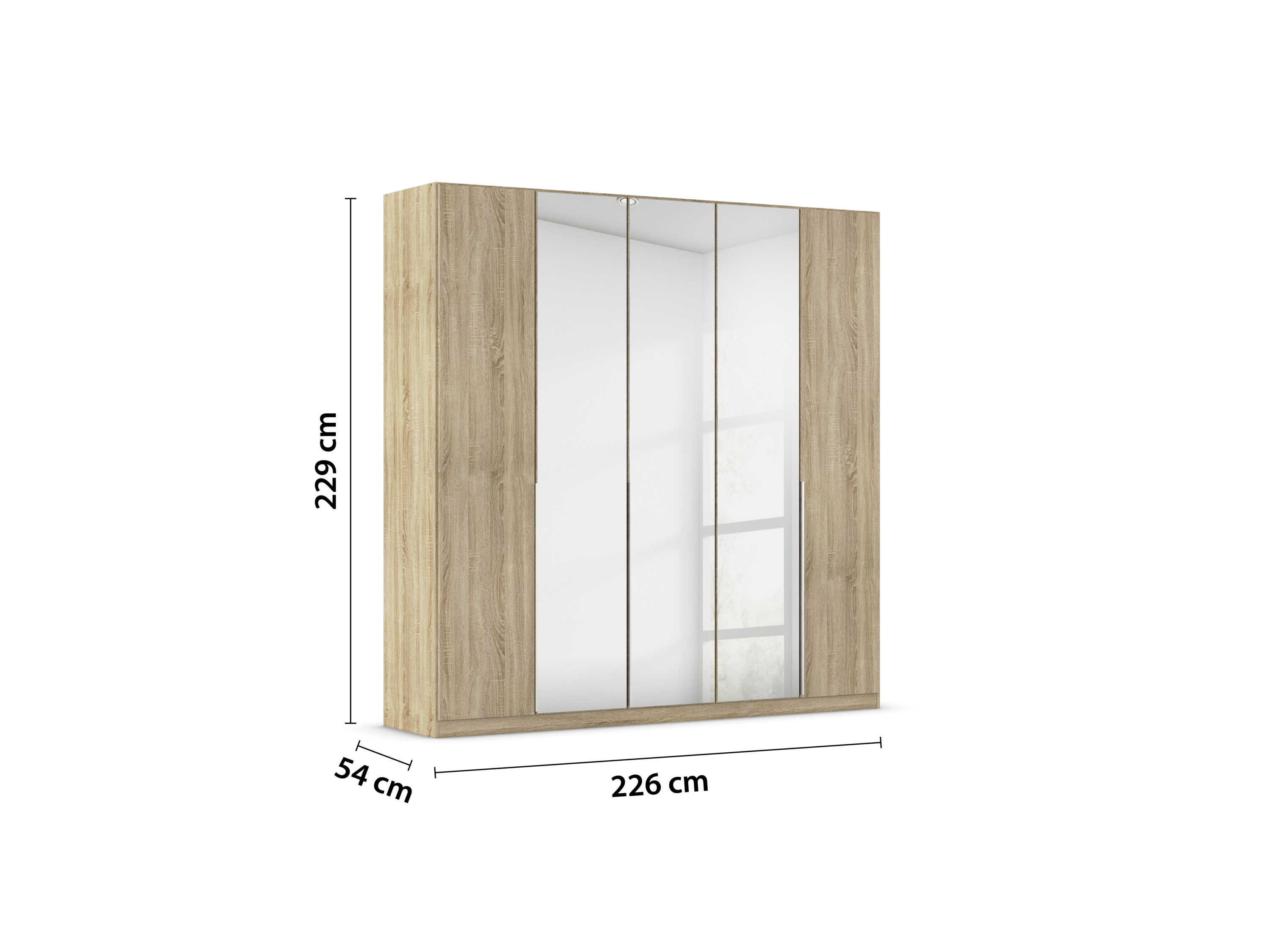 RAUCH ORANGE Drehtürenschrank Alabama mit Spiegel (Classic-Zubehör, Eiche Sonoma, Griffe Alufarben, 226 x 229 cm) – Bild 3 von 4