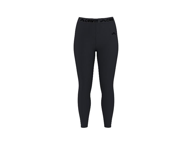 Schwarze Damen-Sportleggings mit Logoband am elastischen Bund.