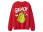 Rotes Sweatshirt mit Grinch-Aufdruck und Weihnachtsornamenten