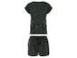 Olivengrünes Leopardenmuster-Set: T-Shirt und Shorts.