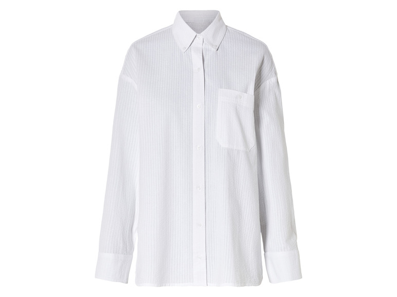Weißes gestreiftes Hemd mit langen Ärmeln.