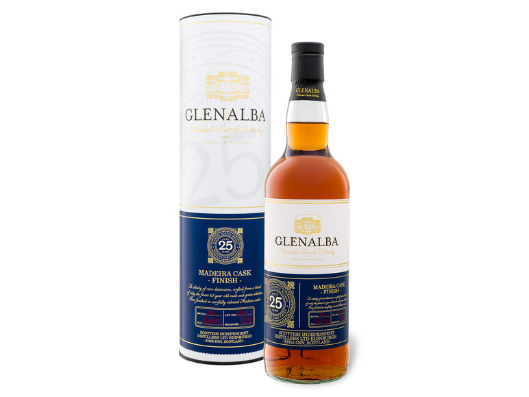 Gehe zu Vollbildansicht: Glenalba Blended Scotch Whisky 25 Jahre Madeira Cask Finish mit Geschenkbox 41,4% Vol - Bild 1