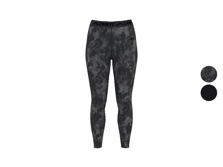 Damen-Sportleggings mit grauem und schwarzem Camouflage-Muster und Logo-Bund.
