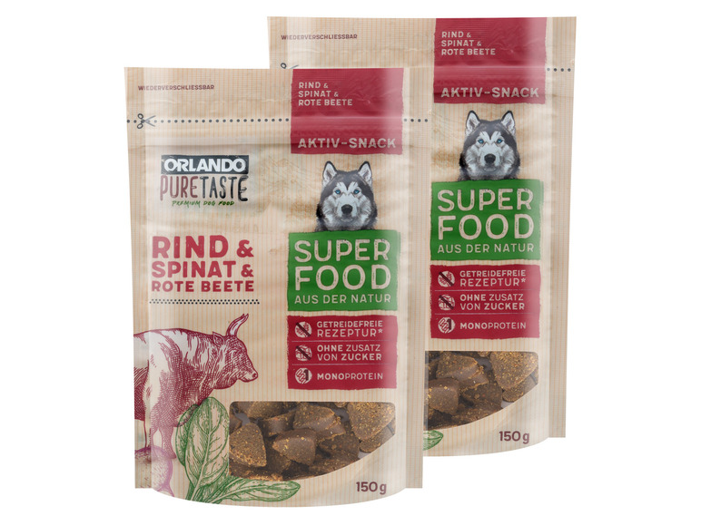 Gehe zu Vollbildansicht: ORLANDO Pure Taste Getreidefreie Hundesnacks Rind mit Superfood, 2 x 150 g - Bild 1