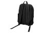 Schwarzer Rucksack mit verstellbaren Trägern und Tragegriff, Rückansicht.