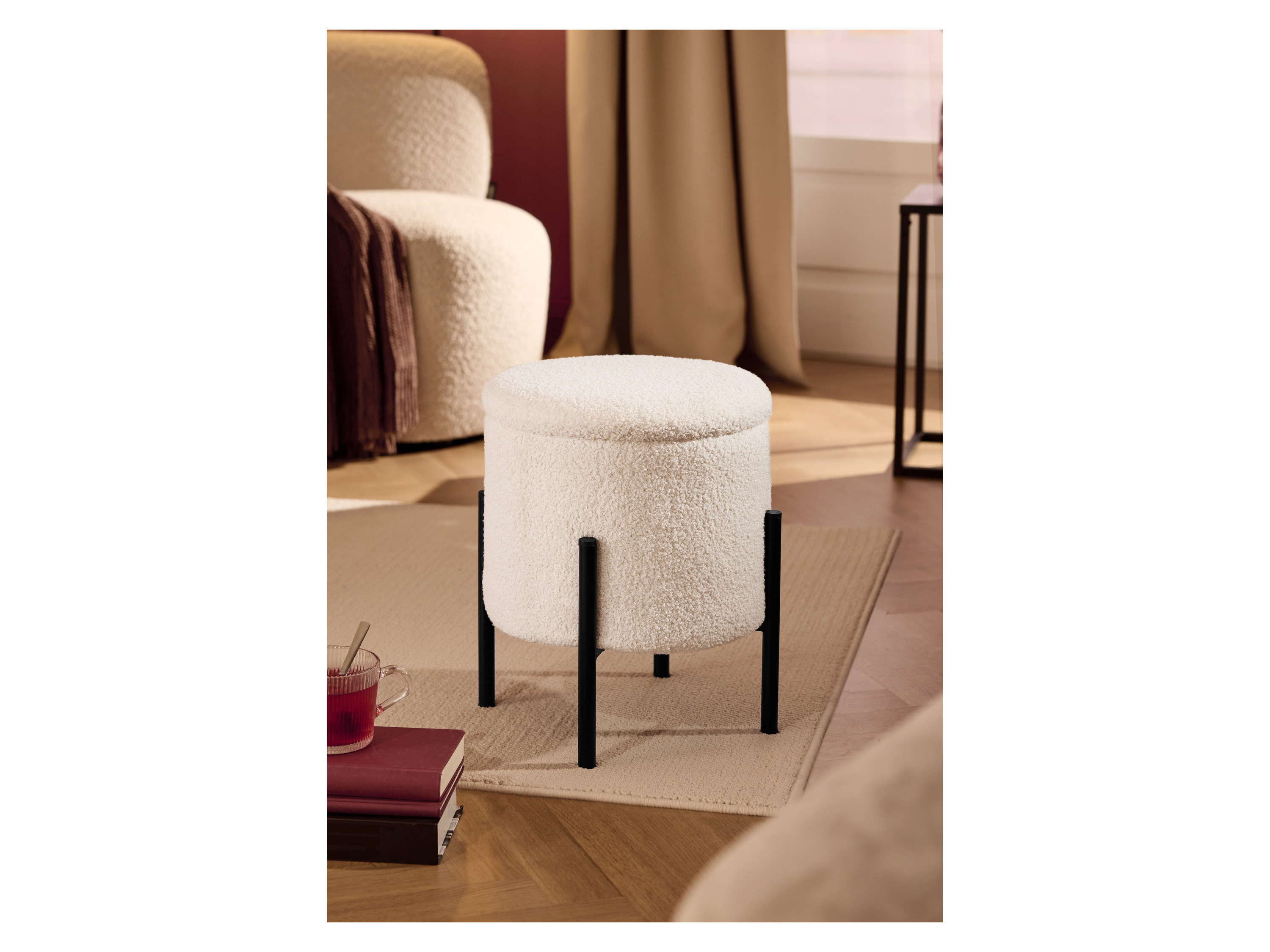 LIVARNO® Hocker mit Staufach (Teddy/Metallbeine) – Bild 4 von 4