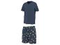 Herren-Pyjama mit marineblauem V-Ausschnitt-T-Shirt und Shorts mit Zitronenmuster.