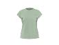 Hellgrünes Damen-Sport-T-Shirt mit kurzen Ärmeln und kleinem Logo auf der Brust.