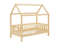 Ein Holz-Kinderbett mit einem Hausdach.