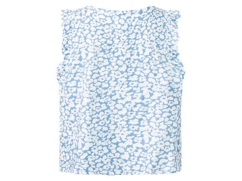 Ein hellblaues Oberteil mit weißem Blumenmuster.