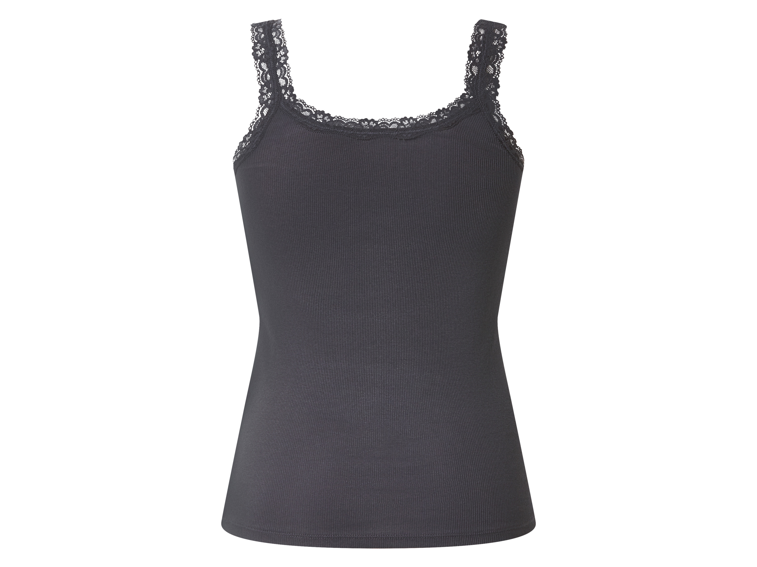 Thumbnail - esmara® Damen Top Rippe mit Spitze 3 Stück (navy/dunkelgrau/hellgrau, L(44/46))