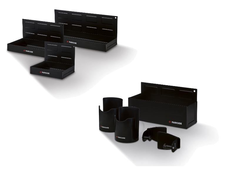 Schwarze PARKISDE Werkzeugorganizer, inklusive Ablagen und Becherhaltern.