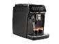 Automatischer Kaffeevollautomat mit digitalem Display, das verschiedene Kaffeeoptionen anzeigt.
